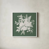 Festive Blooms IV by Anne Tavoletti. Shown in a crisp white glass frame for a clean and minimalist style. Available as an archival giclee rolled canvas, fine art paper, or poster print. SKU 97835a.
