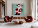 Festive Christmas I by Anne Tavoletti. Shown as extra-large giant wall art in a modern living room. Available as an archival giclee rolled canvas, fine art paper, or poster print. SKU 91700a.