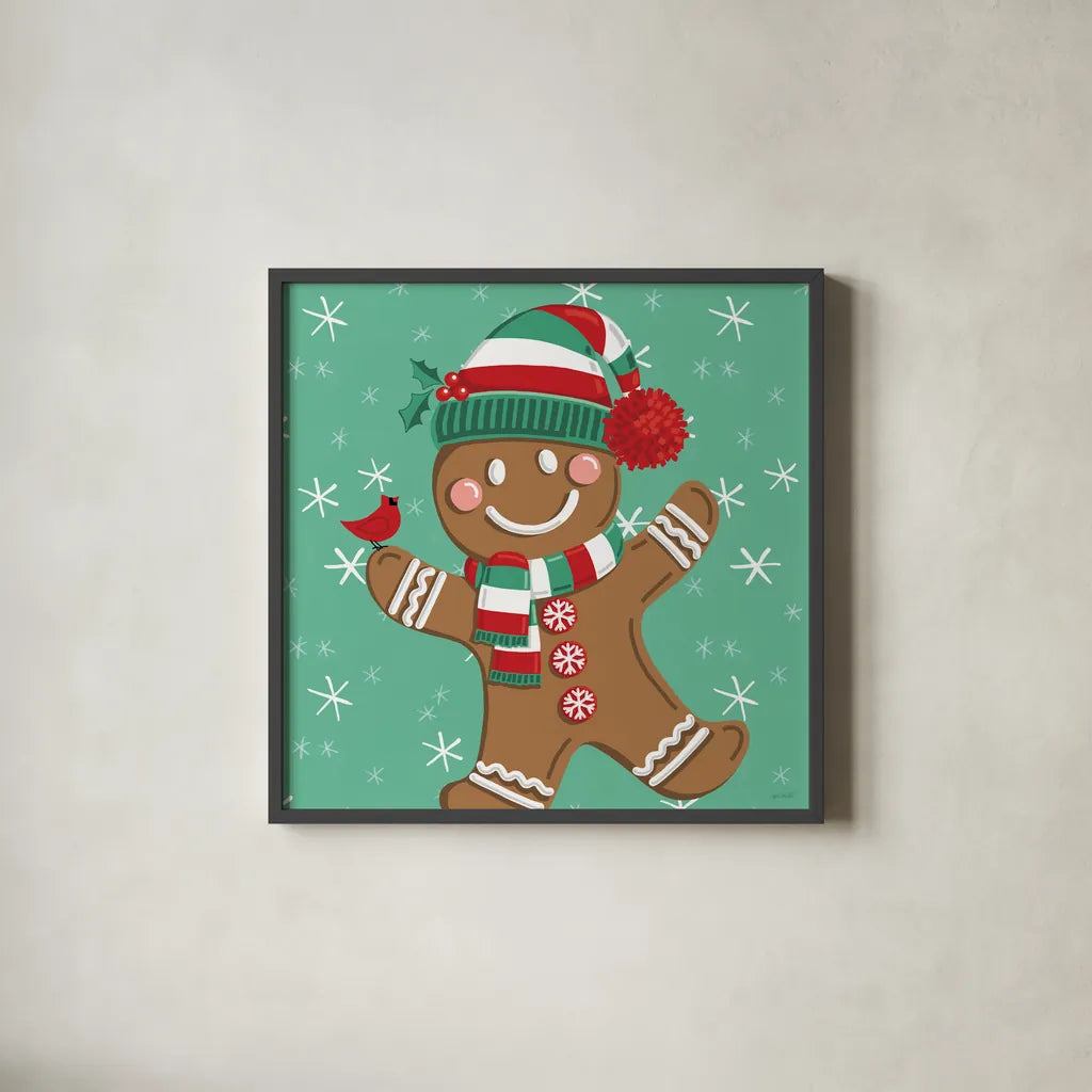 Festive Christmas II by Anne Tavoletti. Shown in a sleek black glass frame for a contemporary gallery look. Available as an archival giclee rolled canvas, fine art paper, or poster print. SKU 91701a.