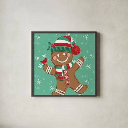Festive Christmas II by Anne Tavoletti. Shown in a sleek black glass frame for a contemporary gallery look. Available as an archival giclee rolled canvas, fine art paper, or poster print. SKU 91701a.
