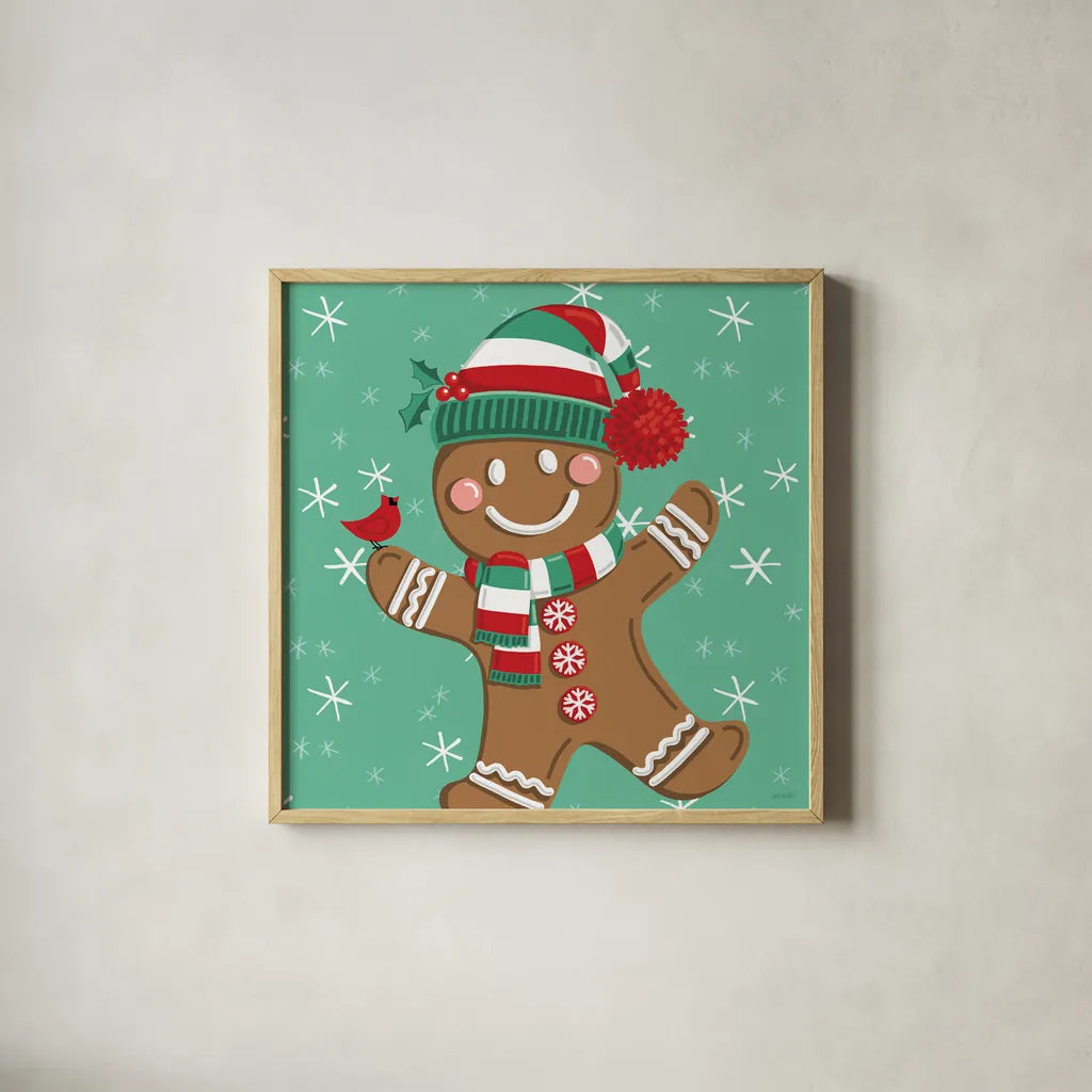 Festive Christmas II by Anne Tavoletti. Shown in a natural wood glass frame for a timeless modern aesthetic. Available as an archival giclee rolled canvas, fine art paper, or poster print. SKU 91701a.