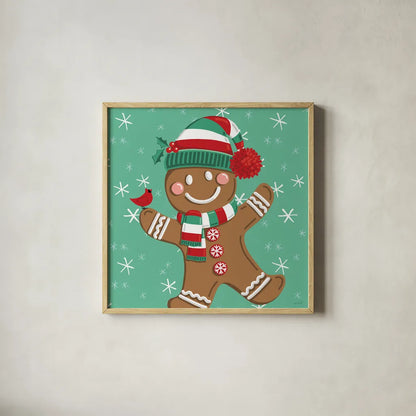 Festive Christmas II by Anne Tavoletti. Shown in a natural wood glass frame for a timeless modern aesthetic. Available as an archival giclee rolled canvas, fine art paper, or poster print. SKU 91701a.