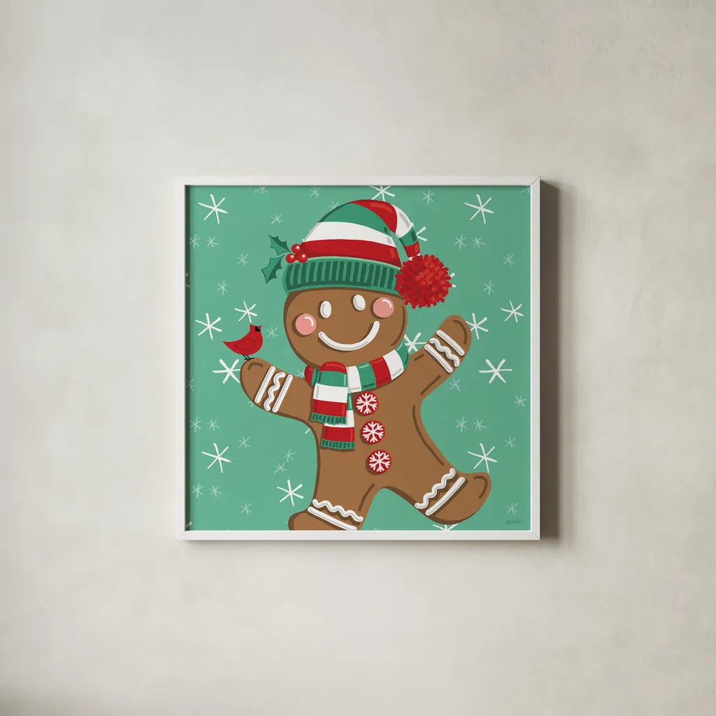 Festive Christmas II by Anne Tavoletti. Shown in a crisp white glass frame for a clean and minimalist style. Available as an archival giclee rolled canvas, fine art paper, or poster print. SKU 91701a.