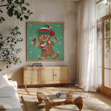 Festive Christmas II by Anne Tavoletti. Shown in a natural wood frame in a cozy modern living room. Available as an archival giclee rolled canvas, fine art paper, or poster print. SKU 91701a.