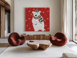 Festive Christmas III by Anne Tavoletti. Shown as extra-large giant wall art in a modern living room. Available as an archival giclee rolled canvas, fine art paper, or poster print. SKU 91702a.
