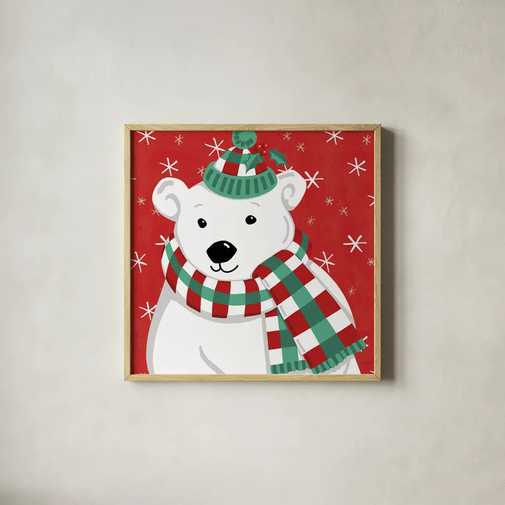 Festive Christmas IX by Anne Tavoletti. Shown in a natural wood glass frame for a timeless modern aesthetic. Available as an archival giclee rolled canvas, fine art paper, or poster print. SKU 91708a.