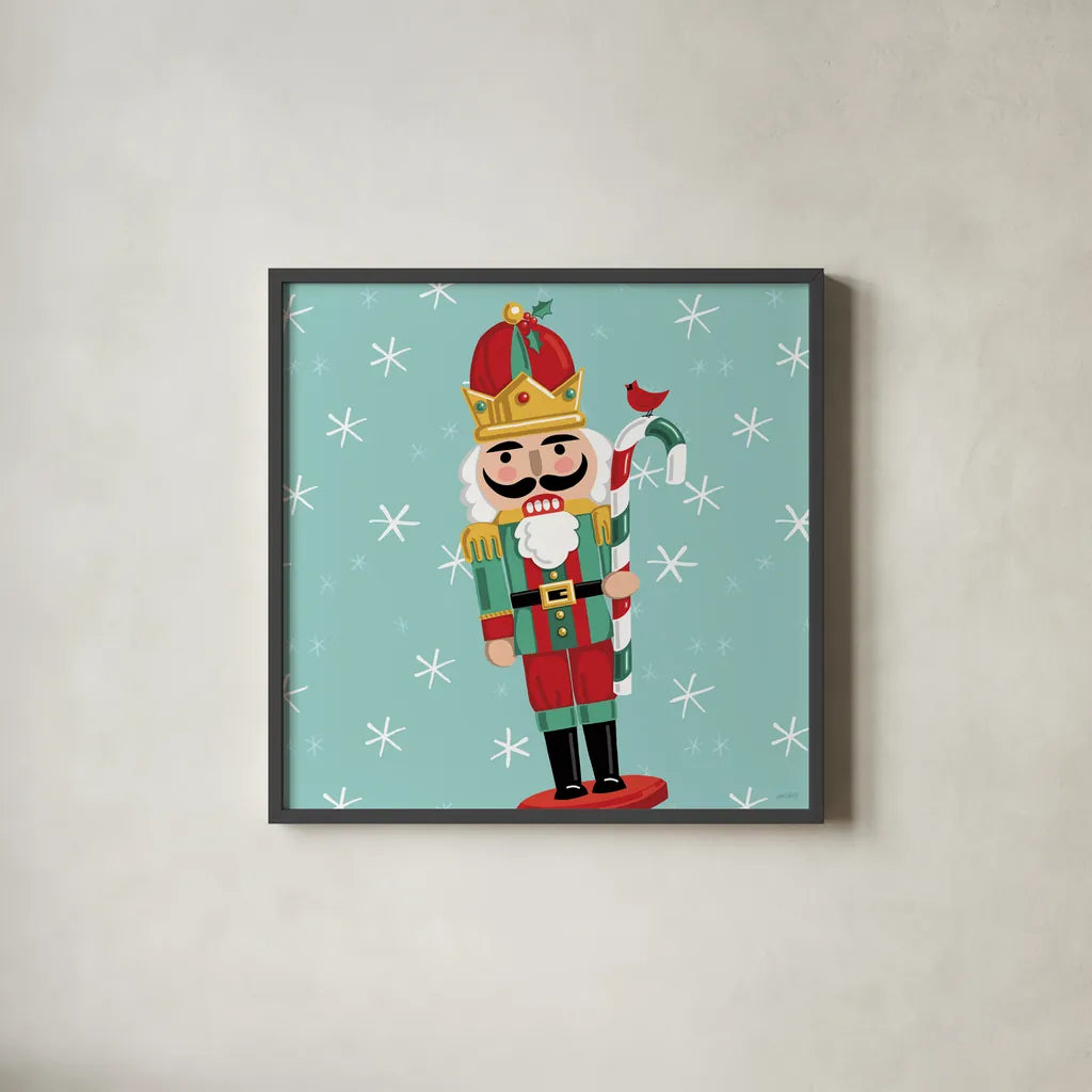 Festive Christmas V by Anne Tavoletti. Shown in a sleek black glass frame for a contemporary gallery look. Available as an archival giclee rolled canvas, fine art paper, or poster print. SKU 91704a.