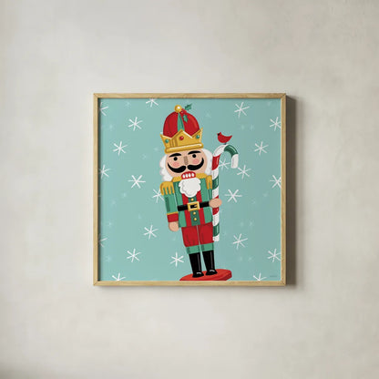 Festive Christmas V by Anne Tavoletti. Shown in a natural wood glass frame for a timeless modern aesthetic. Available as an archival giclee rolled canvas, fine art paper, or poster print. SKU 91704a.