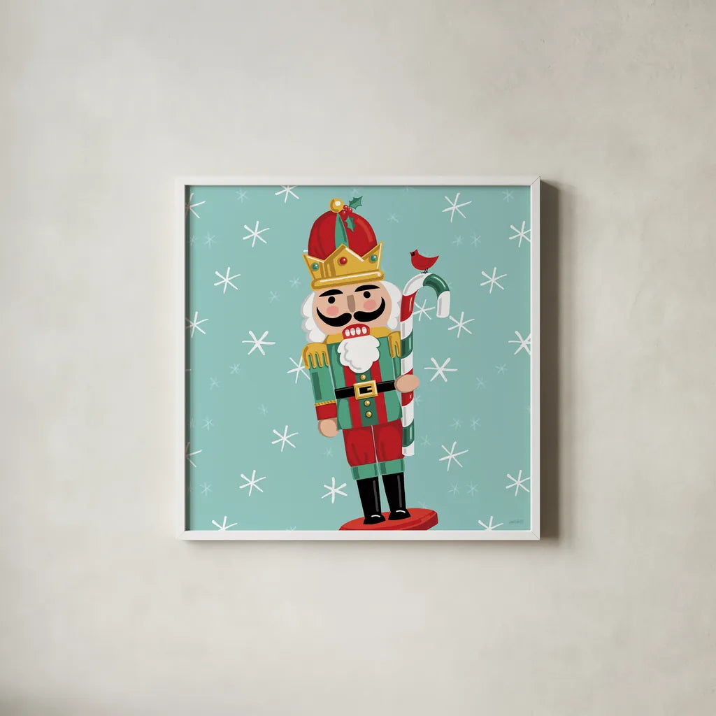 Festive Christmas V by Anne Tavoletti. Shown in a crisp white glass frame for a clean and minimalist style. Available as an archival giclee rolled canvas, fine art paper, or poster print. SKU 91704a.