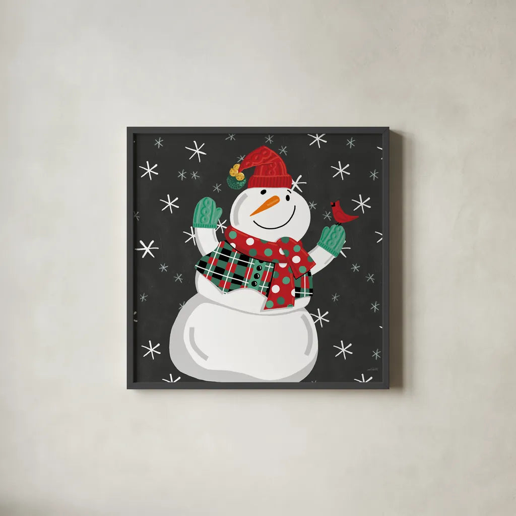 Festive Christmas VI by Anne Tavoletti. Shown in a sleek black glass frame for a contemporary gallery look. Available as an archival giclee rolled canvas, fine art paper, or poster print. SKU 91705a.
