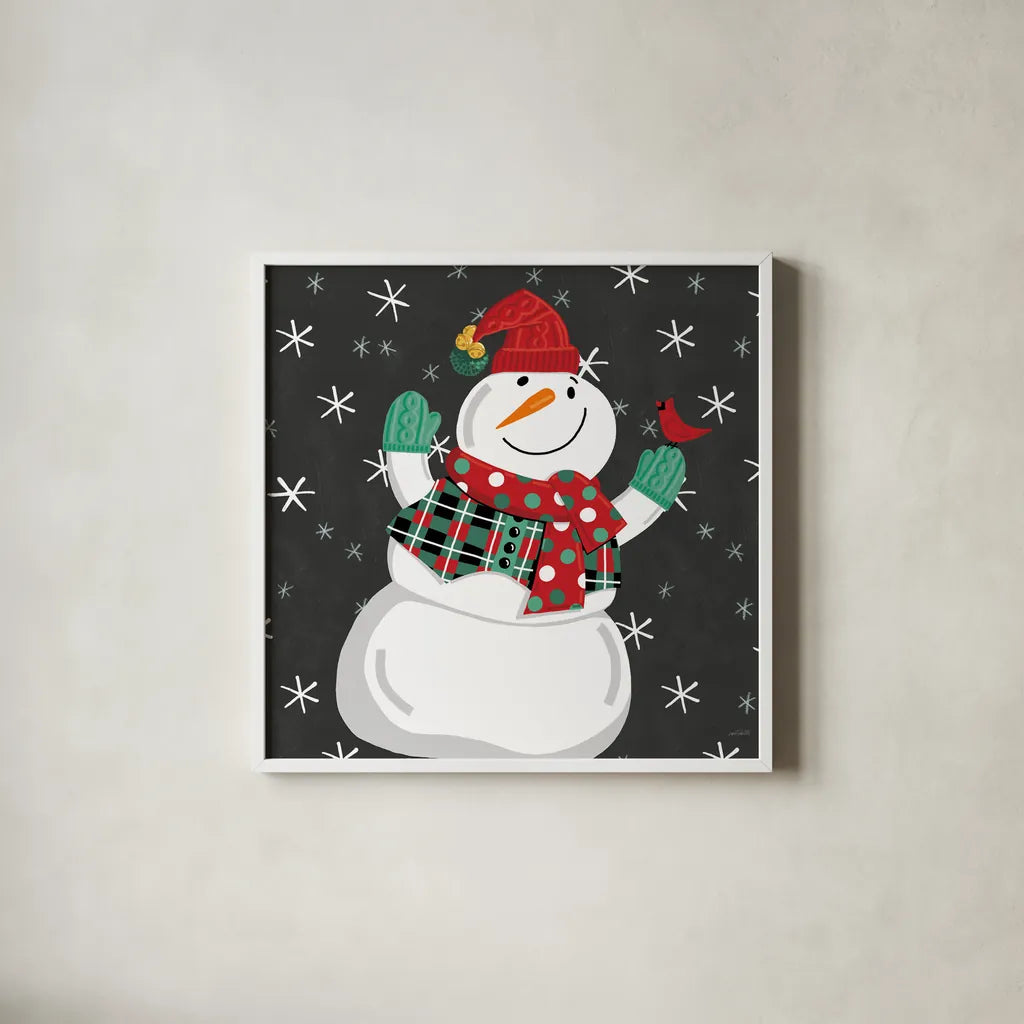 Festive Christmas VI by Anne Tavoletti. Shown in a crisp white glass frame for a clean and minimalist style. Available as an archival giclee rolled canvas, fine art paper, or poster print. SKU 91705a.