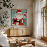 Festive Christmas VII by Anne Tavoletti. Shown in a natural wood frame in a cozy modern living room. Available as an archival giclee rolled canvas, fine art paper, or poster print. SKU 91706a.