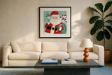 Festive Christmas VII by Anne Tavoletti. Displayed in a glass frame with matte in a clean modern living room. Available as an archival giclee rolled canvas, fine art paper, or poster print. SKU 91706a.