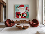 Festive Christmas VII by Anne Tavoletti. Shown as extra-large giant wall art in a modern living room. Available as an archival giclee rolled canvas, fine art paper, or poster print. SKU 91706a.