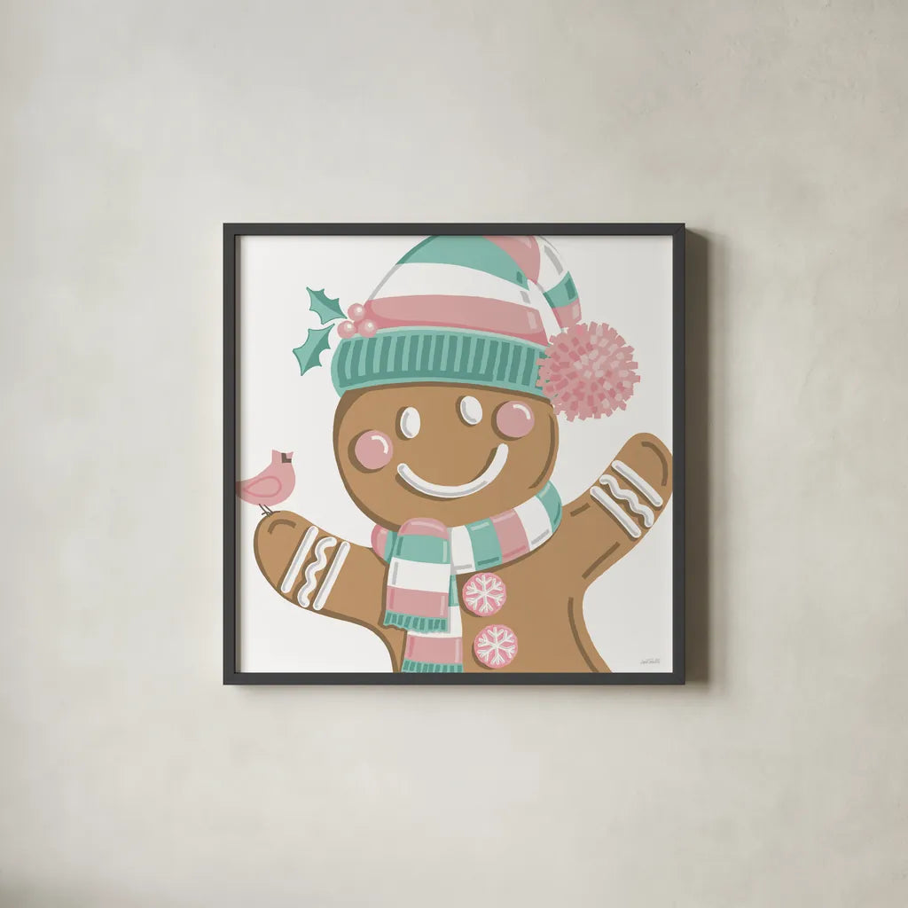 Festive Christmas VIII Pastel v2 by Anne Tavoletti. Shown in a sleek black glass frame for a contemporary gallery look. Available as an archival giclee rolled canvas, fine art paper, or poster print. SKU 97589a.