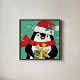 Festive Christmas X by Anne Tavoletti. Shown in a sleek black glass frame for a contemporary gallery look. Available as an archival giclee rolled canvas, fine art paper, or poster print. SKU 91709a.