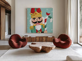 Festive Christmas XI by Anne Tavoletti. Shown as extra-large giant wall art in a modern living room. Available as an archival giclee rolled canvas, fine art paper, or poster print. SKU 91710a.