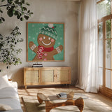 Festive Christmas XIII by Anne Tavoletti. Shown in a natural wood frame in a cozy modern living room. Available as an archival giclee rolled canvas, fine art paper, or poster print. SKU 97588a.