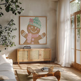Festive Christmas XIII Pastel by Anne Tavoletti. Shown in a natural wood frame in a cozy modern living room. Available as an archival giclee rolled canvas, fine art paper, or poster print. SKU 97590a.