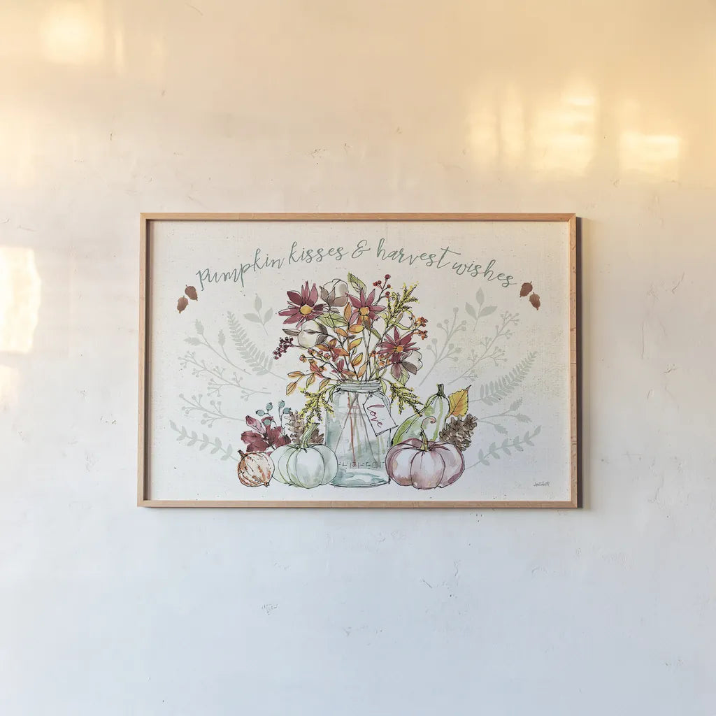 Festive Foliage I by Anne Tavoletti. shown as a paper print in a natural frame. Available as a archival giclee rolled canvas, fine art paper, or poster print. SKU 35030i.