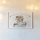 Festive Foliage I by Anne Tavoletti. shown as a paper print in a white frame. Available as a archival giclee rolled canvas, fine art paper, or poster print. SKU 35030i.