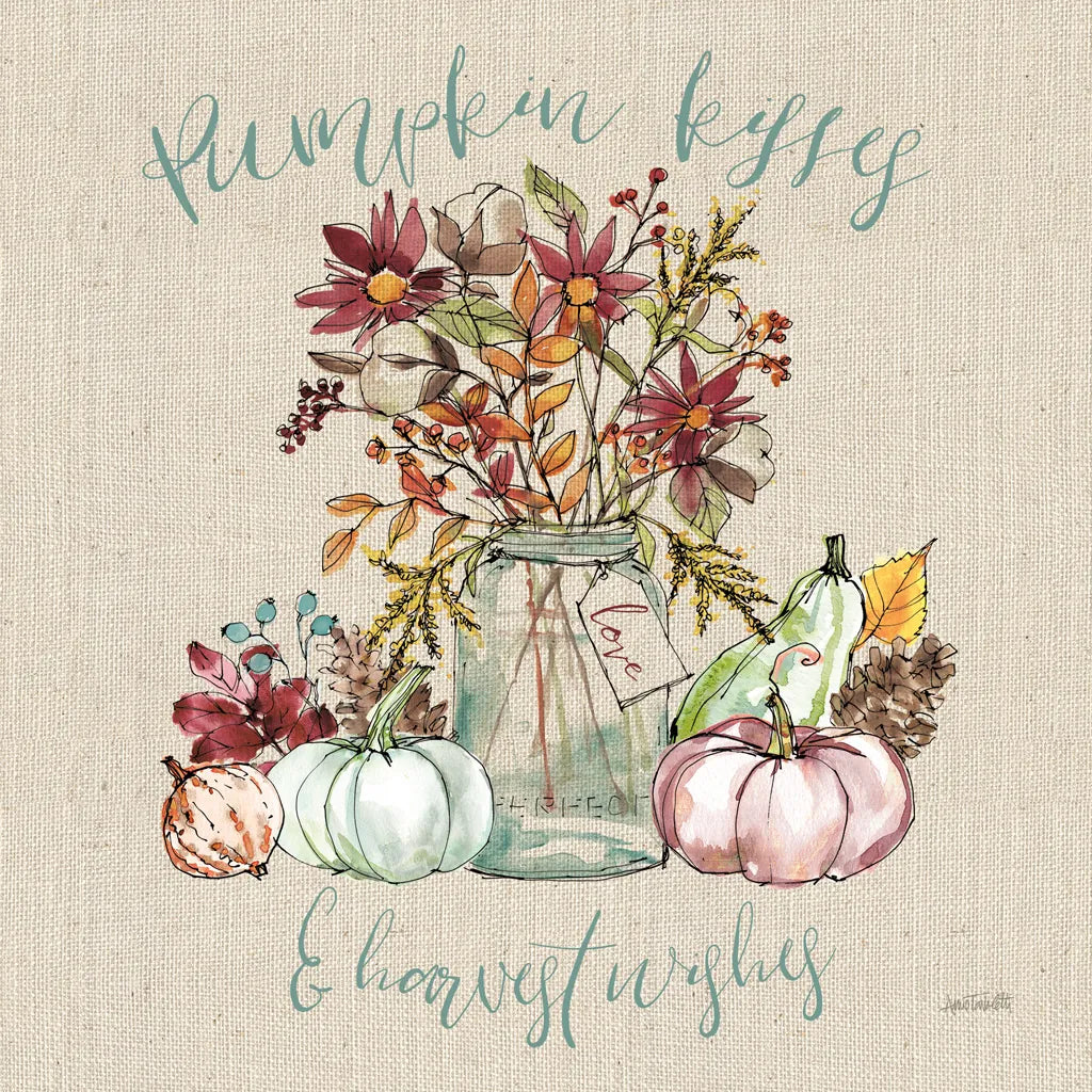 Festive Foliage I Sq Burlap by Anne Tavoletti. SKU 47594a. Archival Giclee Fine art print for wall decor.