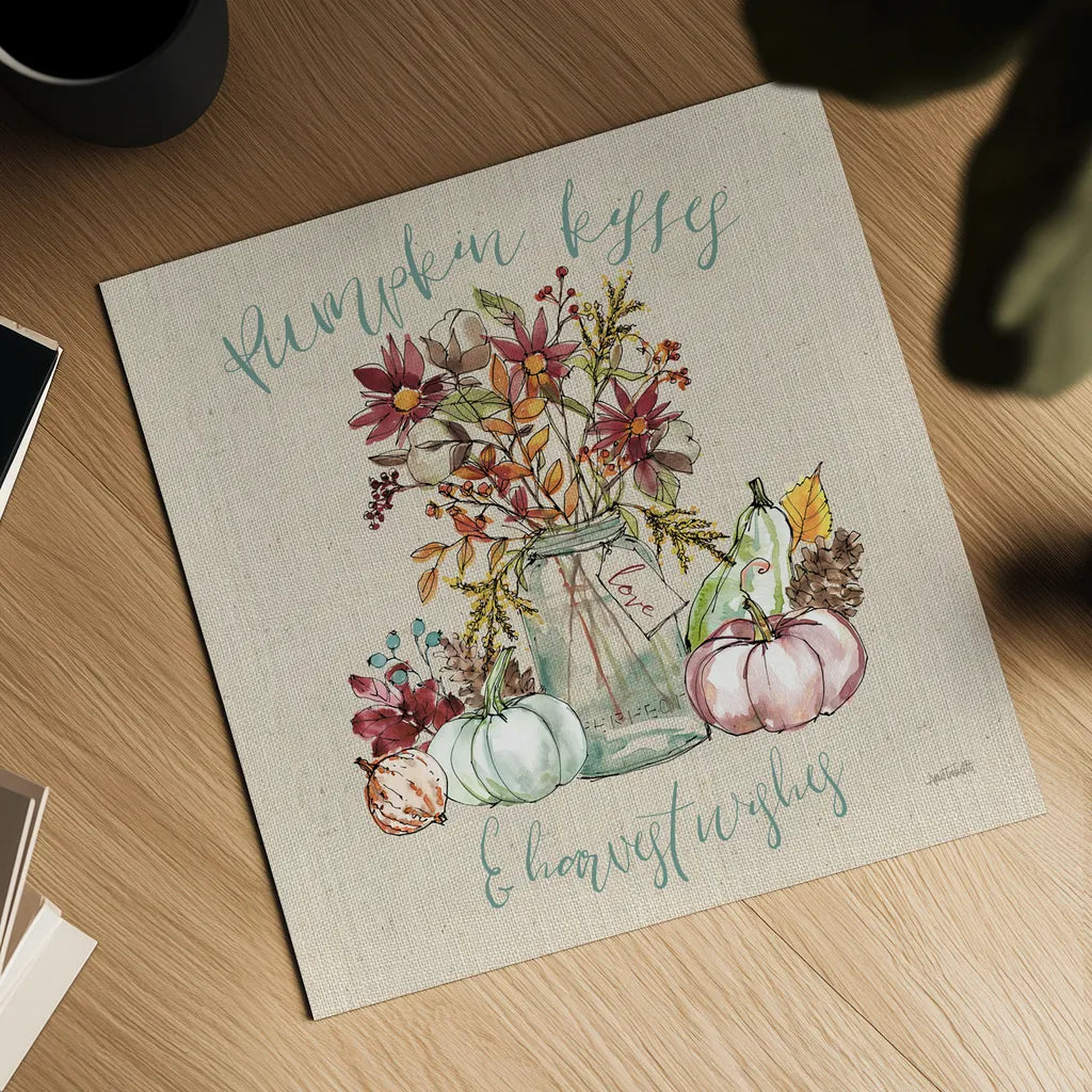 Festive Foliage I Sq Burlap by Anne Tavoletti. Shown as a detailed flat fine art print, highlighting archival giclee quality. Available as an archival giclee rolled canvas, fine art paper, or poster print. SKU 47594a.