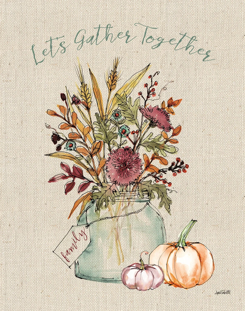 Festive Foliage III Burlap by Anne Tavoletti