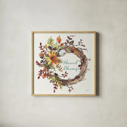 Festive Foliage IV by Anne Tavoletti. Shown in a natural wood glass frame for a timeless modern aesthetic. Available as an archival giclee rolled canvas, fine art paper, or poster print. SKU 35033a.