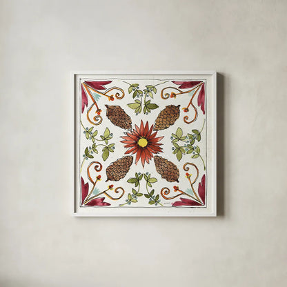 Festive Foliage IX by Anne Tavoletti. Shown in a crisp white glass frame for a clean and minimalist style. Available as an archival giclee rolled canvas, fine art paper, or poster print. SKU 35038a.