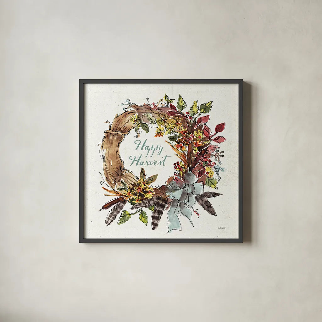 Festive Foliage V by Anne Tavoletti. Shown in a sleek black glass frame for a contemporary gallery look. Available as an archival giclee rolled canvas, fine art paper, or poster print. SKU 35034a.