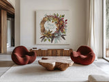 Festive Foliage V by Anne Tavoletti. Shown as extra-large giant wall art in a modern living room. Available as an archival giclee rolled canvas, fine art paper, or poster print. SKU 35034a.