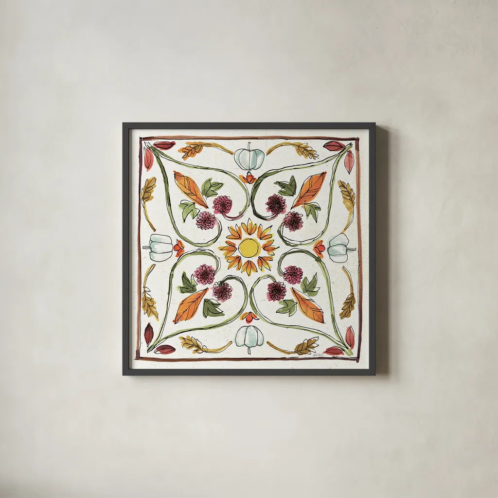 Festive Foliage VI by Anne Tavoletti. Shown in a sleek black glass frame for a contemporary gallery look. Available as an archival giclee rolled canvas, fine art paper, or poster print. SKU 35035a.