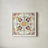 Festive Foliage VI by Anne Tavoletti. Shown in a crisp white glass frame for a clean and minimalist style. Available as an archival giclee rolled canvas, fine art paper, or poster print. SKU 35035a.