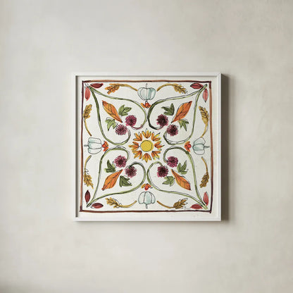 Festive Foliage VI by Anne Tavoletti. Shown in a crisp white glass frame for a clean and minimalist style. Available as an archival giclee rolled canvas, fine art paper, or poster print. SKU 35035a.