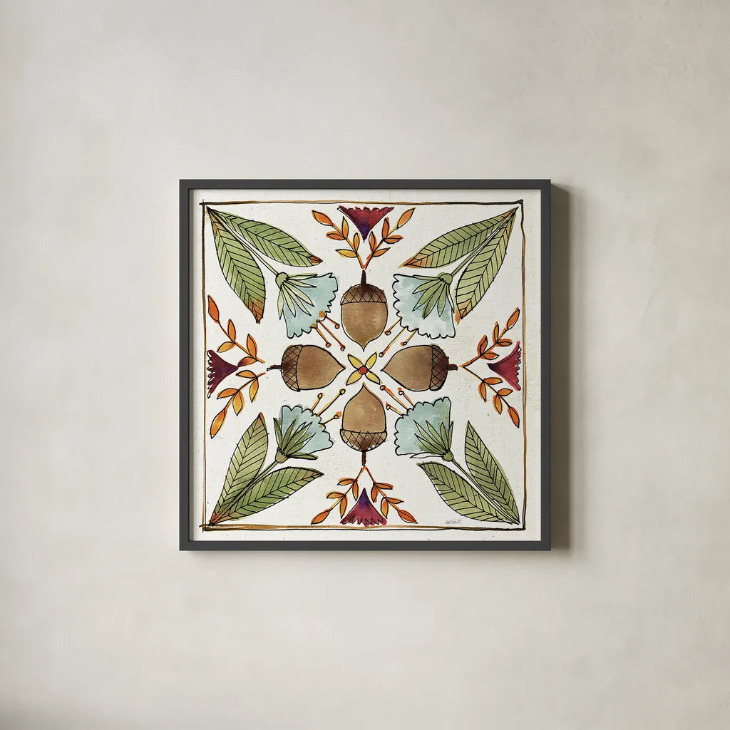 Festive Foliage VII by Anne Tavoletti. Shown in a sleek black glass frame for a contemporary gallery look. Available as an archival giclee rolled canvas, fine art paper, or poster print. SKU 35036a.