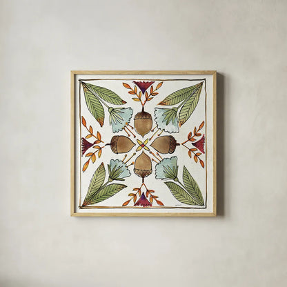 Festive Foliage VII by Anne Tavoletti. Shown in a natural wood glass frame for a timeless modern aesthetic. Available as an archival giclee rolled canvas, fine art paper, or poster print. SKU 35036a.