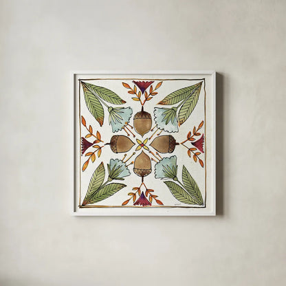 Festive Foliage VII by Anne Tavoletti. Shown in a crisp white glass frame for a clean and minimalist style. Available as an archival giclee rolled canvas, fine art paper, or poster print. SKU 35036a.