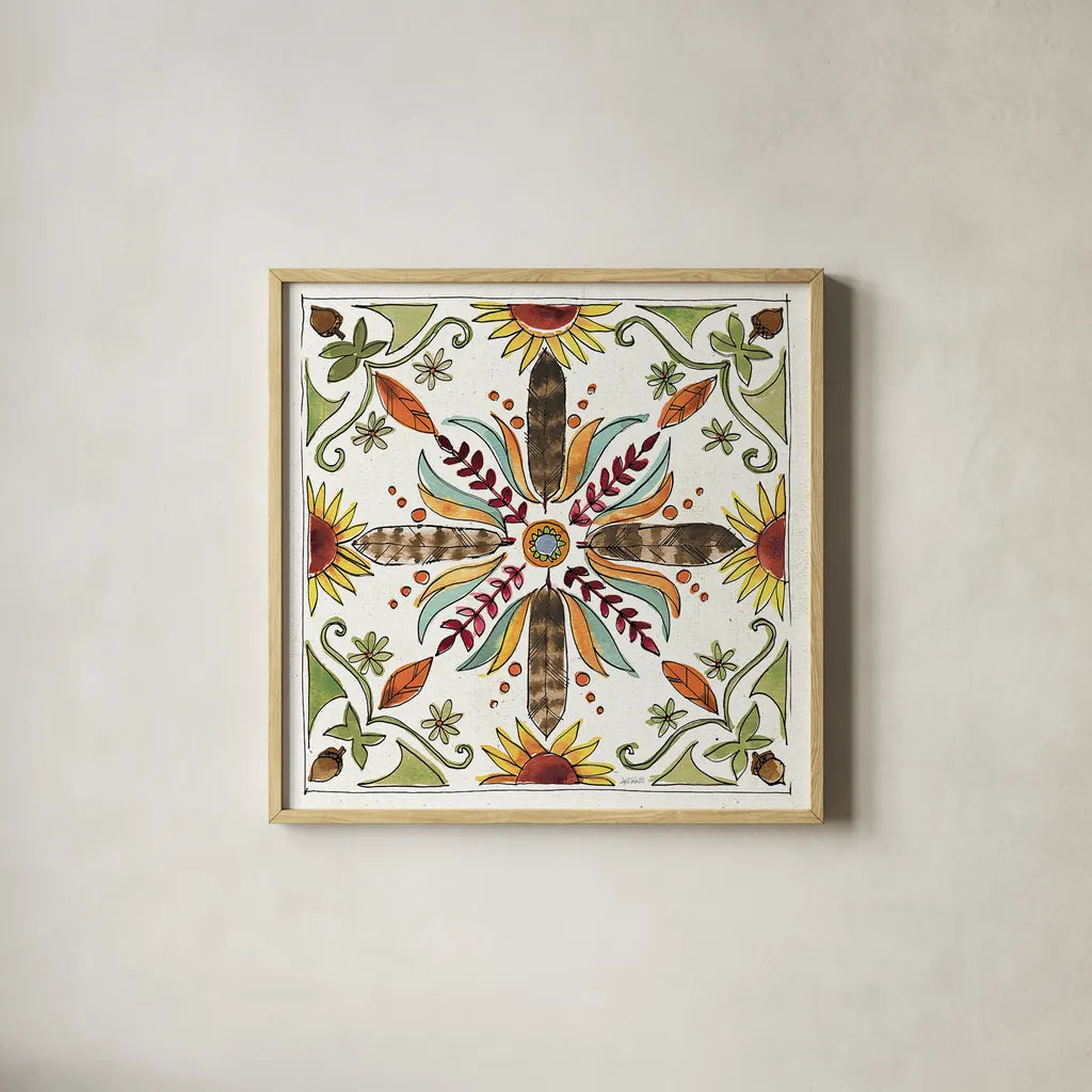 Festive Foliage VIII by Anne Tavoletti. Shown in a natural wood glass frame for a timeless modern aesthetic. Available as an archival giclee rolled canvas, fine art paper, or poster print. SKU 35037a.