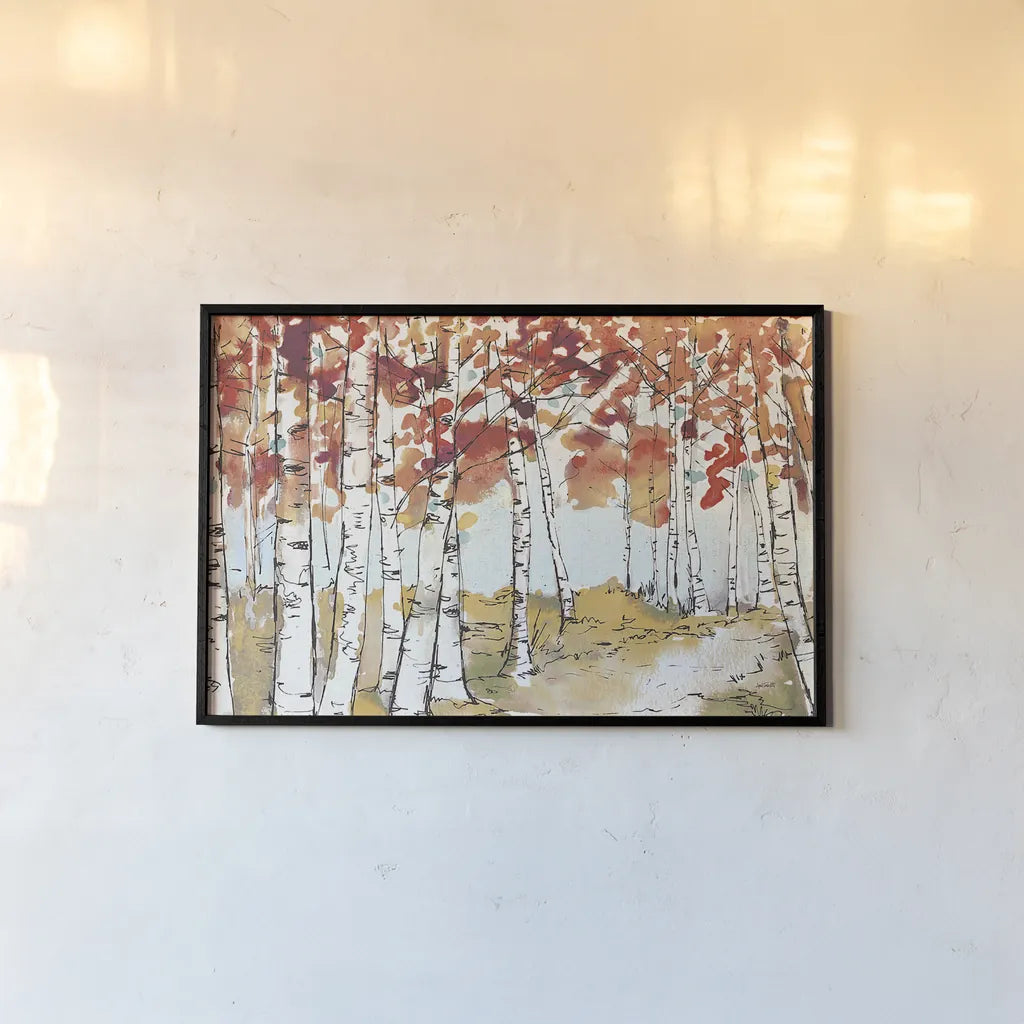 Festive Foliage X by Anne Tavoletti. shown as a paper print in a black flame. Available as a archival giclee rolled canvas, fine art paper, or poster print. SKU 35039i.