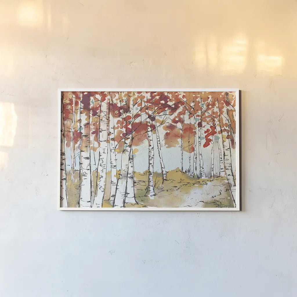 Festive Foliage X by Anne Tavoletti. shown as a paper print in a white frame. Available as a archival giclee rolled canvas, fine art paper, or poster print. SKU 35039i.