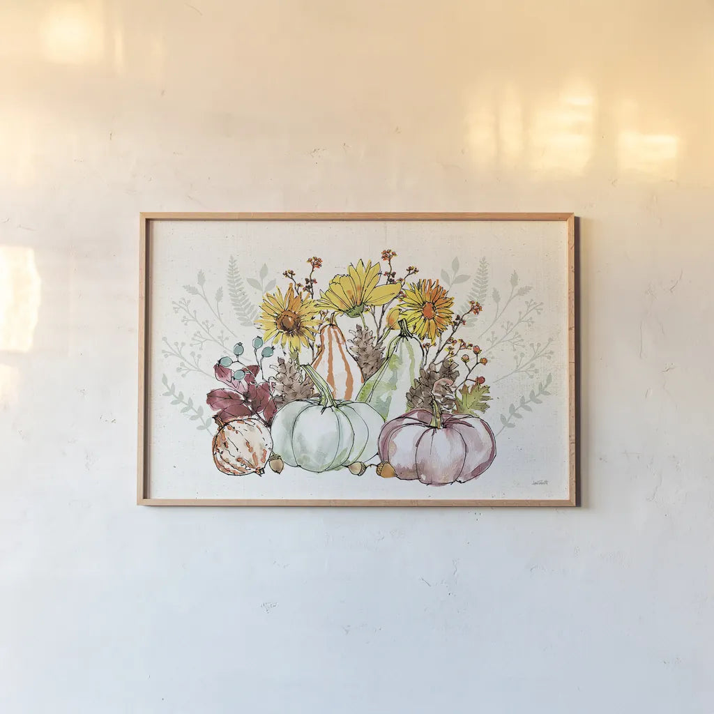 Festive Foliage XI by Anne Tavoletti. shown as a paper print in a natural frame. Available as a archival giclee rolled canvas, fine art paper, or poster print. SKU 35873i.
