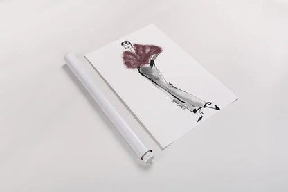 Fifties Fashion I v2 Plum by Anne Tavoletti. shown as a rolled paper print. Available as archival giclee rolled canvas, fine art paper, or poster print. SKU 69123h.