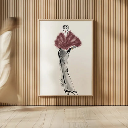 Fifties Fashion I v2 Plum by Anne Tavoletti. shown as over sized large wall art. Available as an archival giclee rolled canvas, fine art paper, or poster print. SKU 69123h.