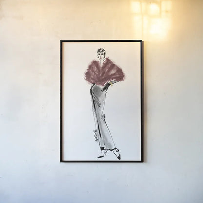 Fifties Fashion I v2 Plum by Anne Tavoletti. shown as a paper print in a black flame. Available as a archival giclee rolled canvas, fine art paper, or poster print. SKU 69123h.