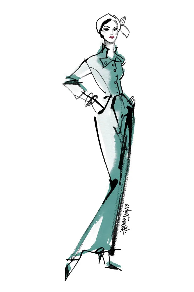 Fifties Fashion III v2 Green by Anne Tavoletti. SKU 69124h. Archival Giclee Fine art print for wall decor.