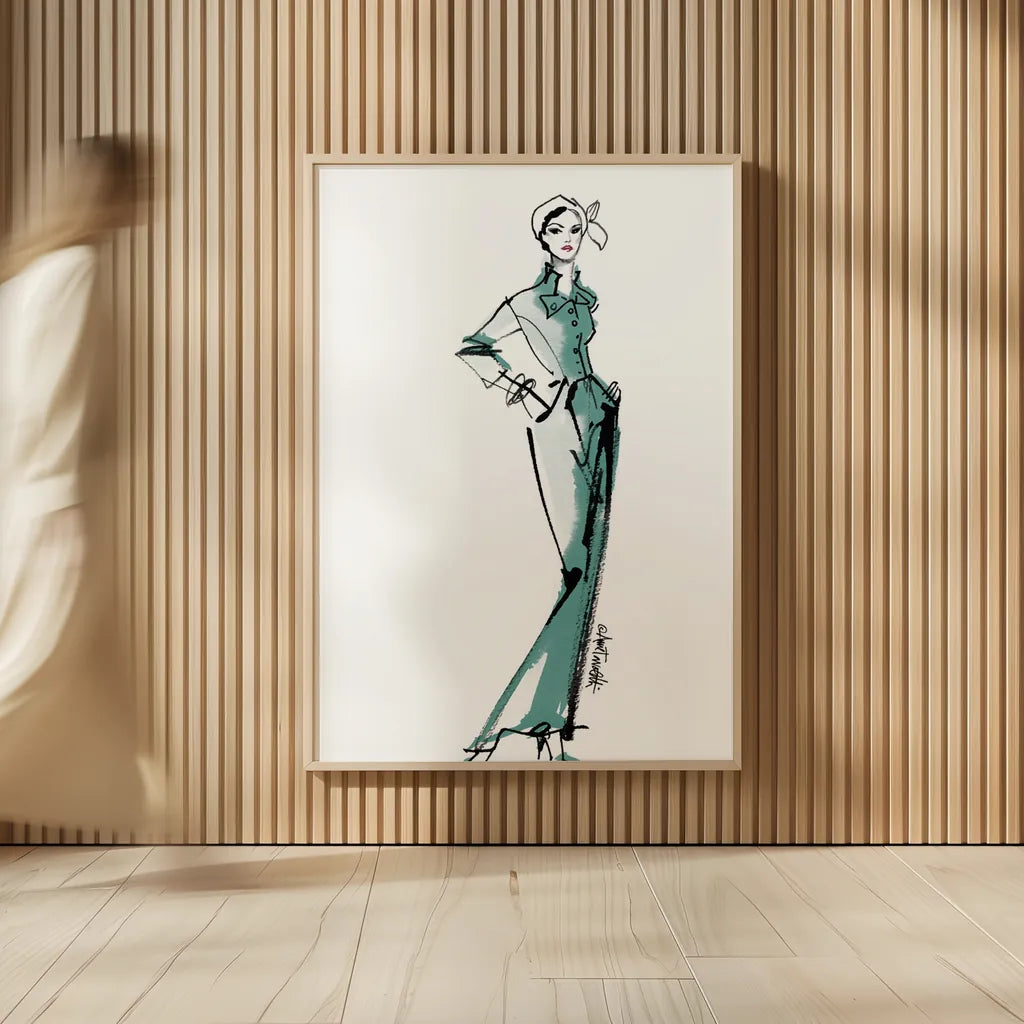 Fifties Fashion III v2 Green by Anne Tavoletti. shown as over sized large wall art. Available as an archival giclee rolled canvas, fine art paper, or poster print. SKU 69124h.