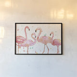 Flamingo Fever I by Anne Tavoletti. shown as a paper print in a black flame. Available as a archival giclee rolled canvas, fine art paper, or poster print. SKU 21106i.