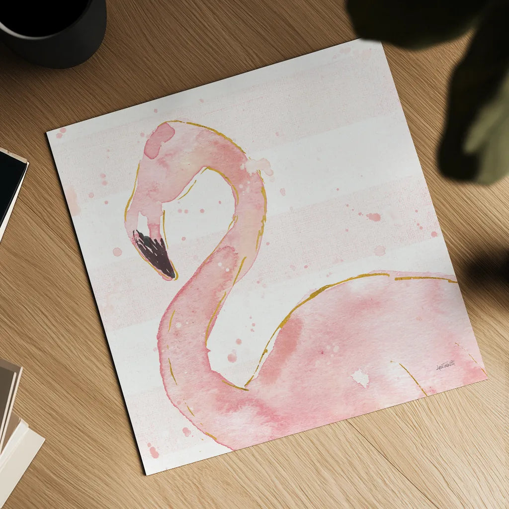 Flamingo Fever III Light No Words by Anne Tavoletti. Shown as a detailed flat fine art print, highlighting archival giclee quality. Available as an archival giclee rolled canvas, fine art paper, or poster print. SKU 63193a.
