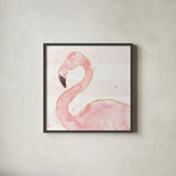 Flamingo Fever III Light No Words by Anne Tavoletti. Shown in a sleek black glass frame for a contemporary gallery look. Available as an archival giclee rolled canvas, fine art paper, or poster print. SKU 63193a.